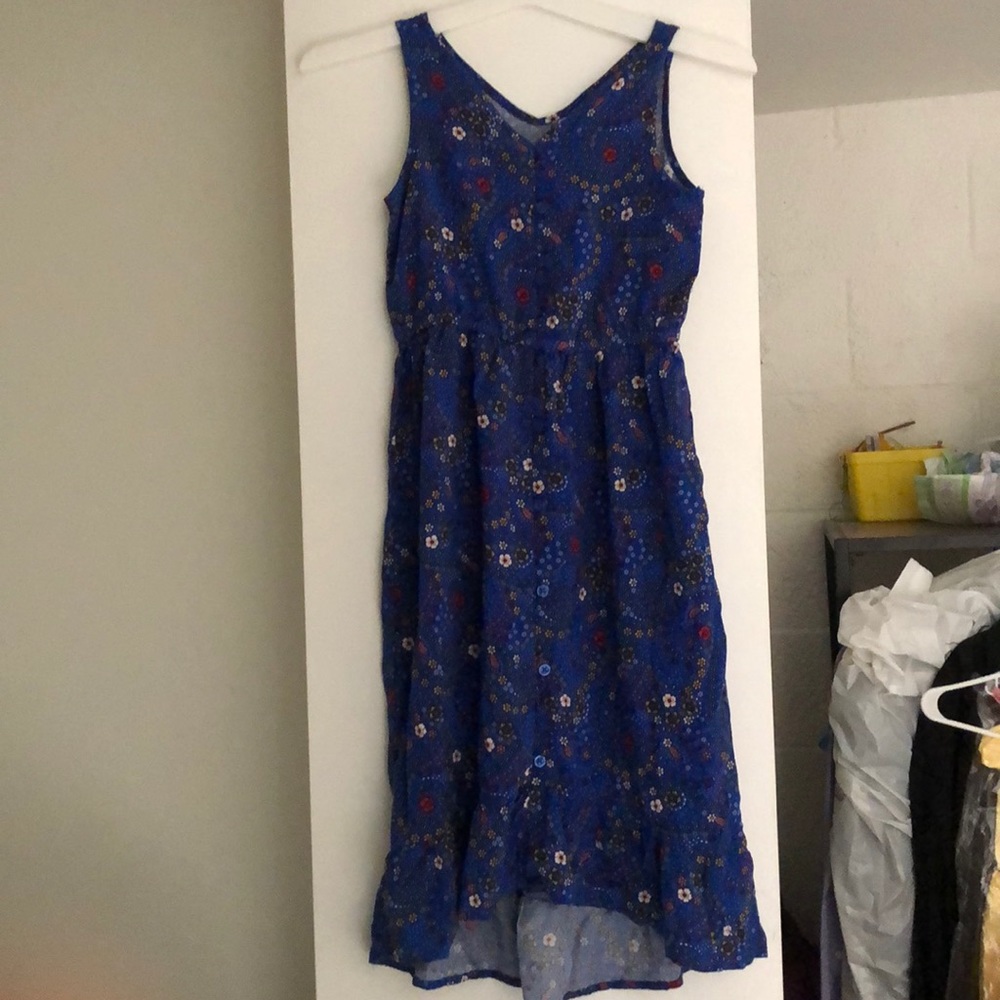 Girls Blue Button Flower Sleeveless dress size 8 C
